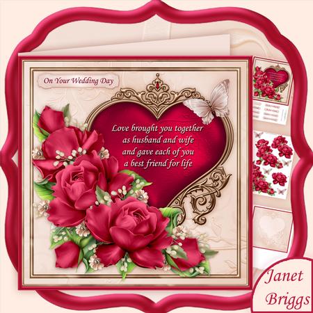 Wedding Day Verse Deep Rose Roses 8x8 Decoupage Mini Kit