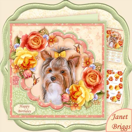 Yokshire Terrier & Summer Roses 8x8 Decoupage Mini Kit