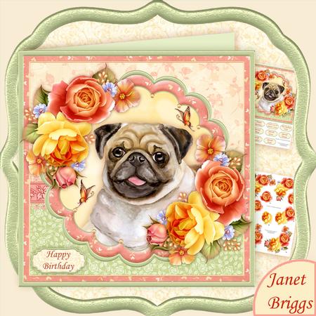 Pug & Summer Roses 8x8 Decoupage Mini Kit