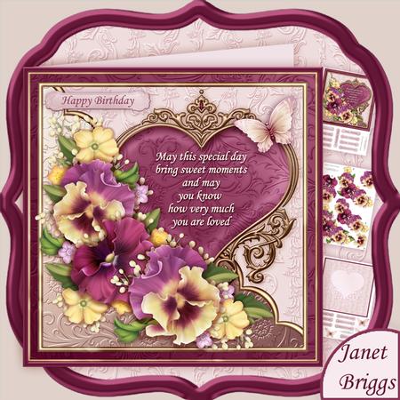 Pansies Heart & Verse All Occasions 8x8 Decoupage Mini Kit