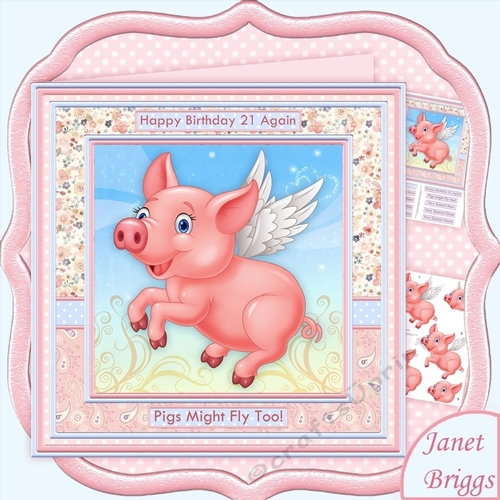 PIGS MIGHT FLY 8x8 Female Humorous Decoupage Mini Kit 