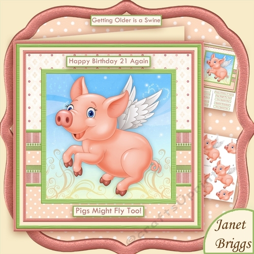 PIGS MIGHT FLY Male Version 8x8 Humorous Decoupage Mini Kit