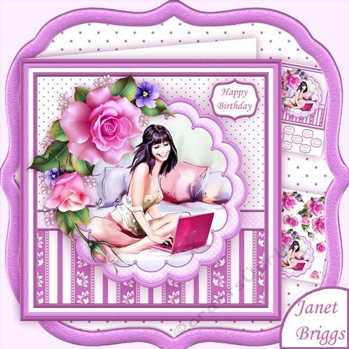 YOUNG LADY & LAPTOP 8x8 Decoupage Mini Kit Female Birthday