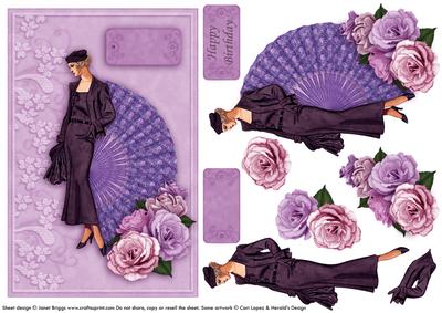 Vintage Lady, Fan & Roses Card Front & Decoupage