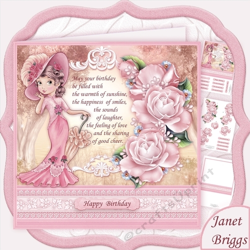 ELEGANT LADY IN PINK & Birthday Verse Decoupage Mini Kit
