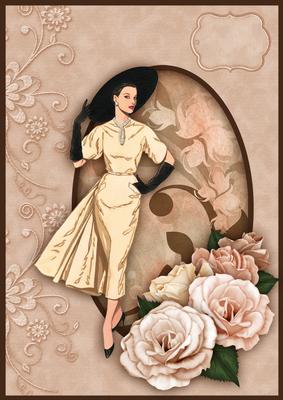 A4 Elegant Lady & Roses in Coffee & Cream Part 1