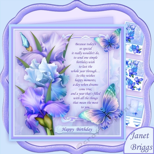 BLUSH OF IRIS & BIRTHDAY VERSE BLUE 7.8 Decoupage Mini Kit