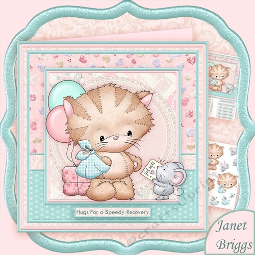 POORLY KITTY GET WELL SOON 8x8 Decoupage Mini Kit