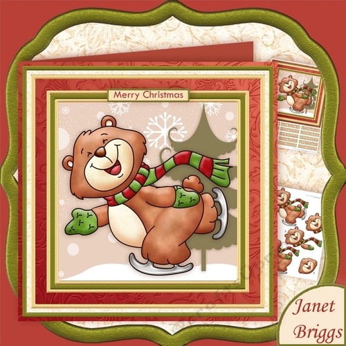 CHRISTMAS SKATING BEAR 8x8 Decoupage Mini Kit