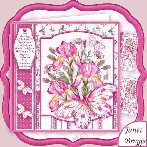 IRIS & BUTTERFLIES Pink 8x8 Floral Decoupage Mini Kit