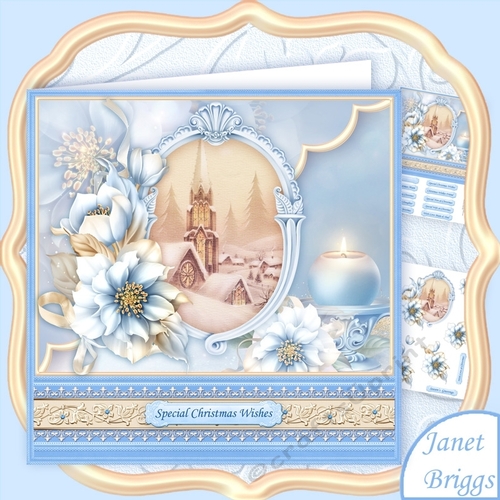 CHRISTMAS FROSTED FLORALS & CHURCH 8x8 Decoupage Mini Kit