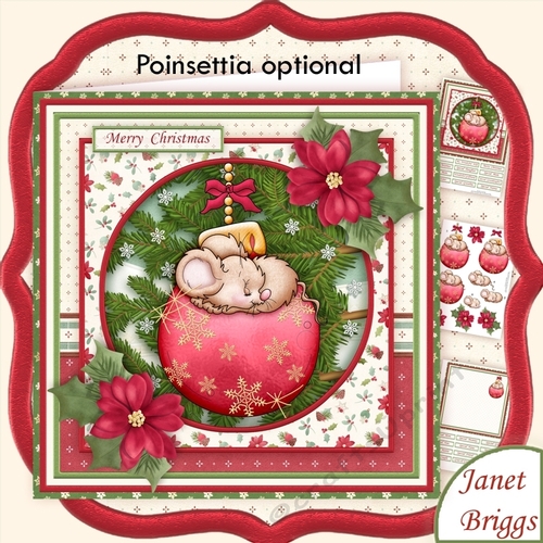 CHRISTMAS MOUSE ON BAUBLE 8x8 Decoupage & Insert Mini Kit