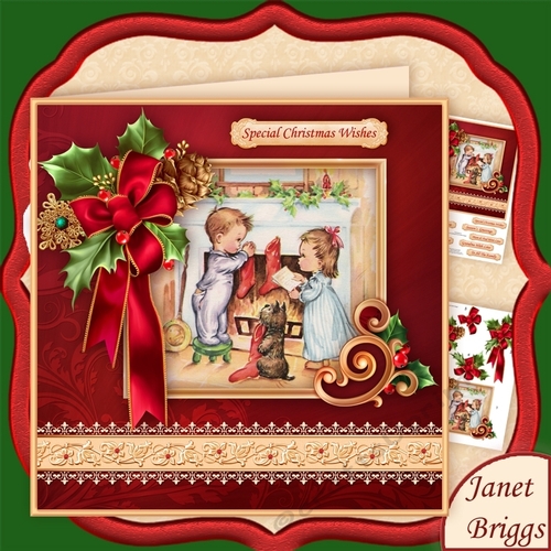 CHRISTMAS HOLLY RIBBON Hanging Stockings 7.8 Decoupage Mini Kit