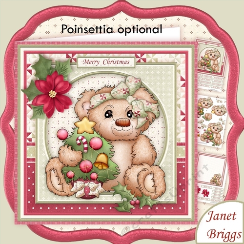 CHRISTMAS TEDDY & TREE 8x8 Decoupage & Insert Mini Kit