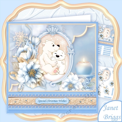 CHRISTMAS FROSTED FLORALS & POLAR BEARS 8x8 Decoupage Mini Kit