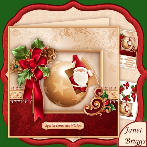 CHRISTMAS HOLLY RIBBON Santa Bauble 7.8 Decoupage Mini Kit