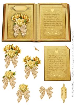 Golden Wedding Anniversary or Anniversary Topper & Decoupage
