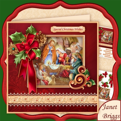 CHRISTMAS HOLLY RIBBON Nativity 7.8 Decoupage Mini Kit