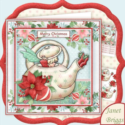 CHRISTMAS PIXIE IN TEAPOT 7.5 Decoupage Mini Kit