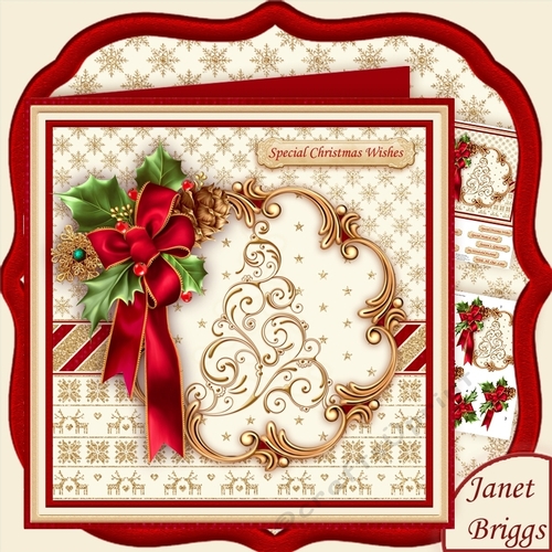 HOLLY RIBBON & Gold Tree 8x8 Christmas Decoupage Mini Kit