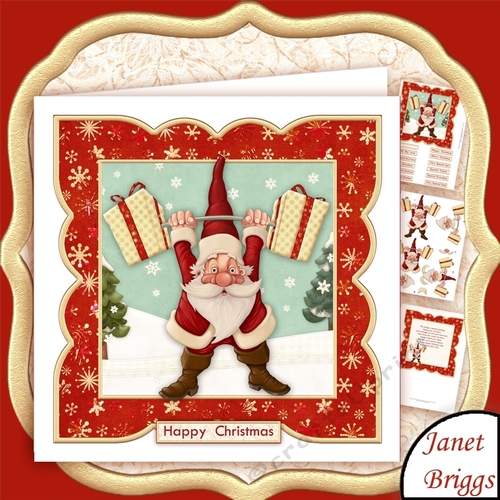 SANTA IN TRAINING 7x7 Christmas Card Topper Decoupage & Insert