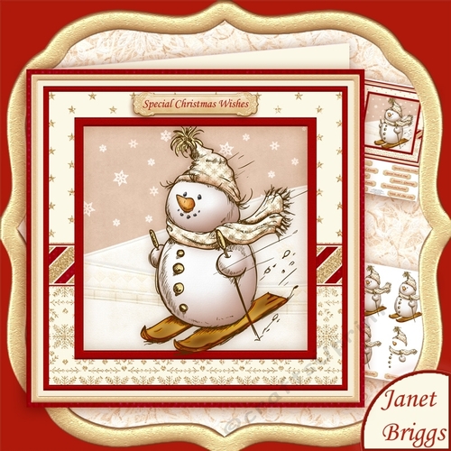 SKETCHY SNOWMAN SKIING 8x8 Christmas Decoupage Mini Kit