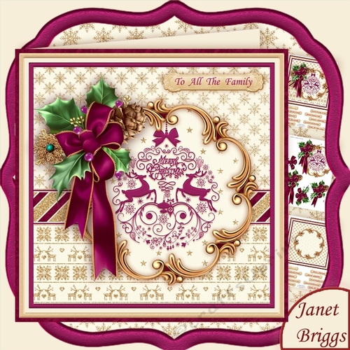 HOLLY RIBBON & PLUM BAUBLE 8x8 Decoupage & Insert Mini Kit