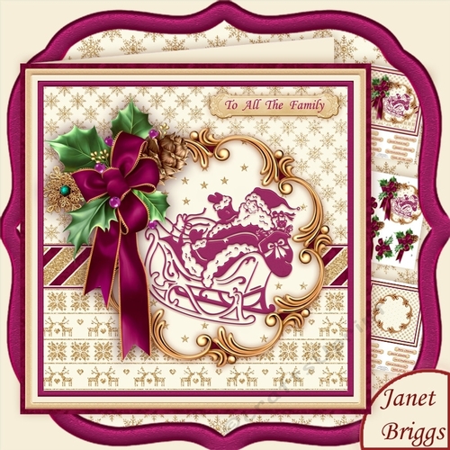HOLLY RIBBON & PLUM SANTA 8x8 Decoupage & Insert Mini Kit
