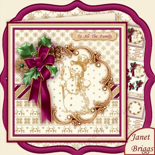 HOLLY RIBBON in PLUM & SNOWMAN 8x8 Decoupage & Insert Mini Kit