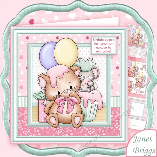 KITTYS CUPCAKE PLAY 8x8 Birthday Decoupage Mini Kit