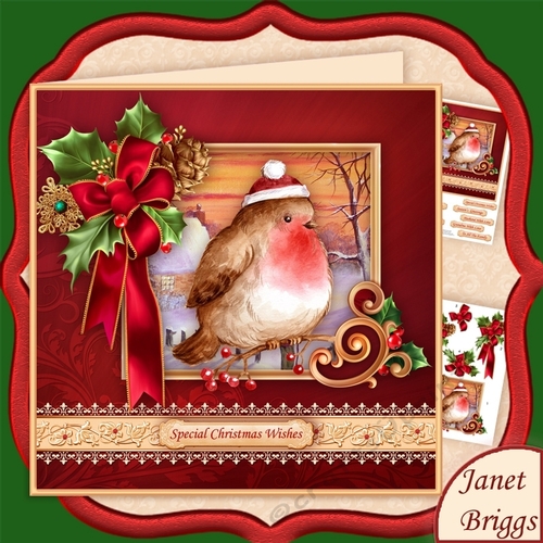 CHRISTMAS HOLLY RIBBON & Robin 7.8 Decoupage Mini Kit