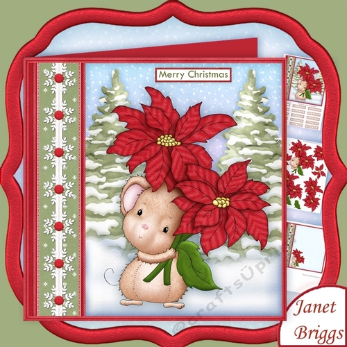 POINSETTIA MOUSE Christmas 7.5 Decoupage & Insert Mini Kit
