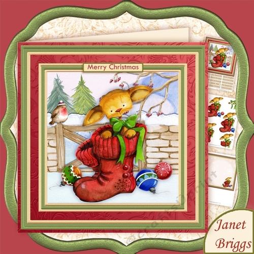 CHRISTMAS PUSS IN BOOTS 8x8 Decoupage & Insert Mini Kit