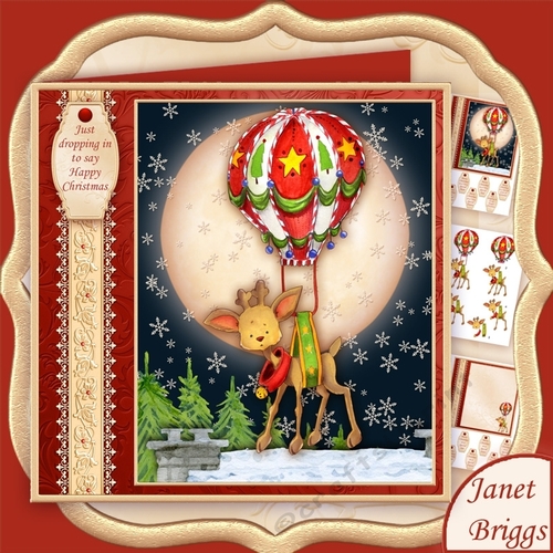 JUST DROPPING IN Christmas Deer & Balloon Decoupage & Insert Mini Kit