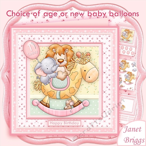 ANIMAL ROCK New Baby Girl or Birthday Decoupage Insert & Ages Kit