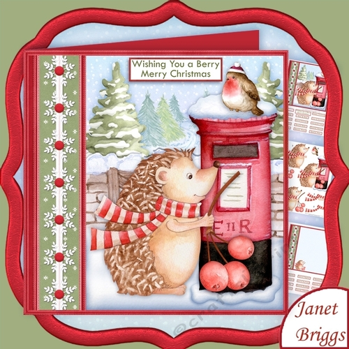 HEDGEHOGS BERRY MERRY CHRISTMAS 7.5 Decoupage & Insert Kit