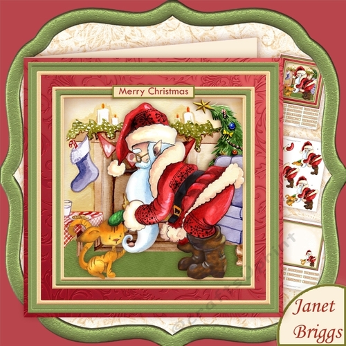 SANTAS SUPPER FROM KITTY 8x8 Christmas Decoupage & Insert Kit