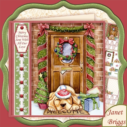 CHRISTMAS DOOR & DOG 7.5 Decoupage & Insert Mini Kit