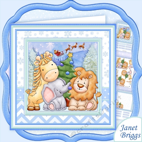 ANIMALS CHRISTMAS TREE 8x8 Baby Boy or Children Decoupage & Insert Kit 