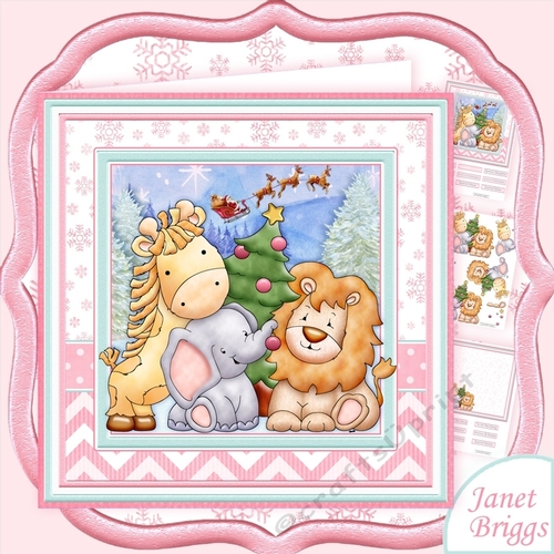 ANIMALS CHRISTMAS TREE 8x8 Baby Girl or Children Decoupage & Insert Kit 