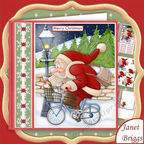 Santa on his Bike 7.5 Christmas Decoupage & Insert Kit