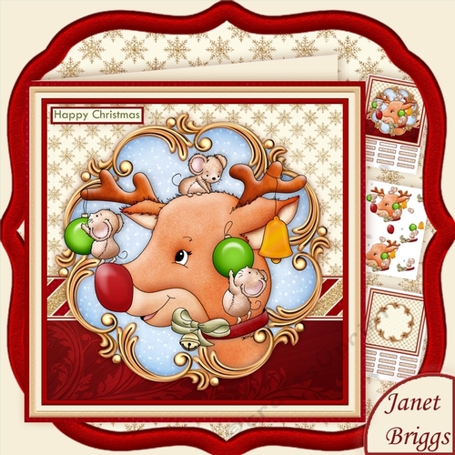RED NOSE MOUSEDEER 8x8 Christmas Decoupage & Insert Mini Kit