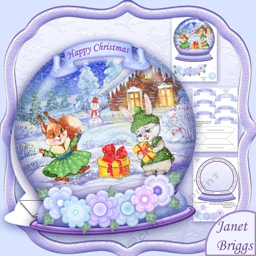 Christmas Snow Globe Bunnies Xmas Shaped Rocker Card Mini Kit