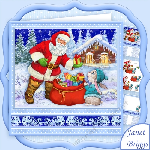 SANTA & GIFT FOR BUNNY Christmas 7.8 Decoupage & Insert Mini Kit