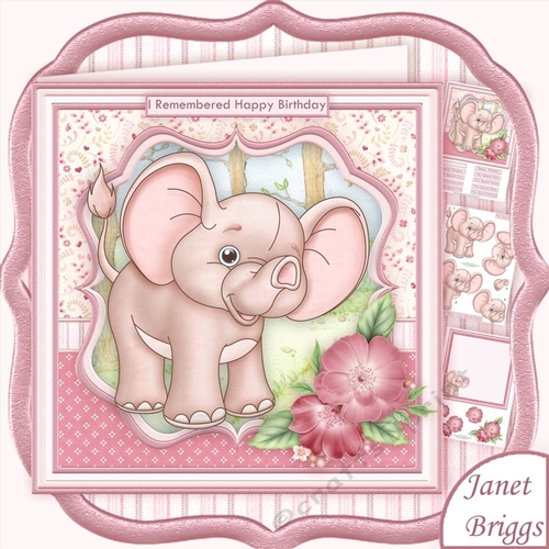 BABY ELEPHANT I REMEMBERED 8x8 Birthday Decoupage & Insert Mini Kit