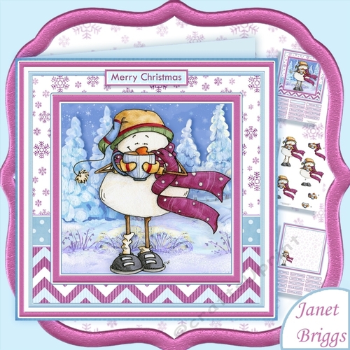 FROSTY SNOWMANS CUP OF COCOA Christmas Decoupage & Insert Mini Kit