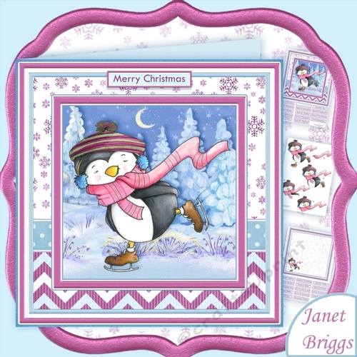 SKATING PENGUIN 8x8 Christmas Decoupage & Insert Mini Kit
