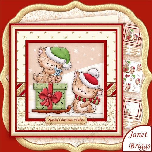 KITTYS CHRISTMAS SLEIGH 8x8 Decoupage & Insert Mini Kit