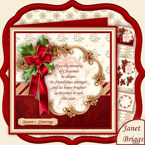 Holly Ribbon May the Meaning of Christmas Verse Decoupage & Insert Kit