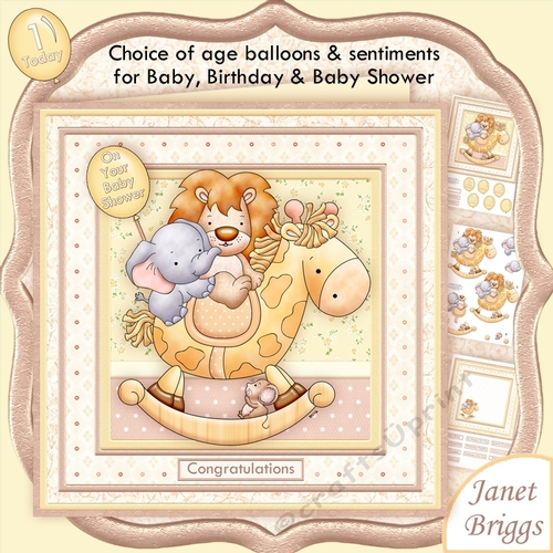 ANIMAL ROCK Baby Shower New Baby or Birthday Decoupage Insert & Ages Kit